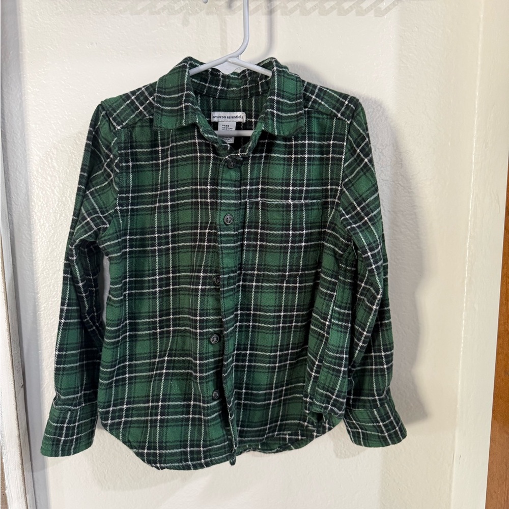Amazon Essentials Kids XS Green Checkered Button Down Shirt